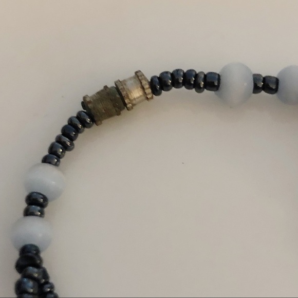 Boho Blue Seed Beaded Flower Bracelet - Picture 5 of 11